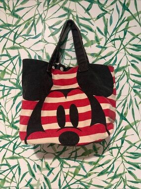 Striped Character Canvas Tote Bag in Red, Black, and Cream